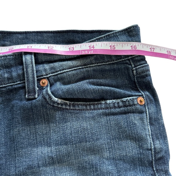 7 For All Mankind Blue Distressed Cutoff Side Slit Denim Jeans Shorts Sz 32 - Picture 6 of 12